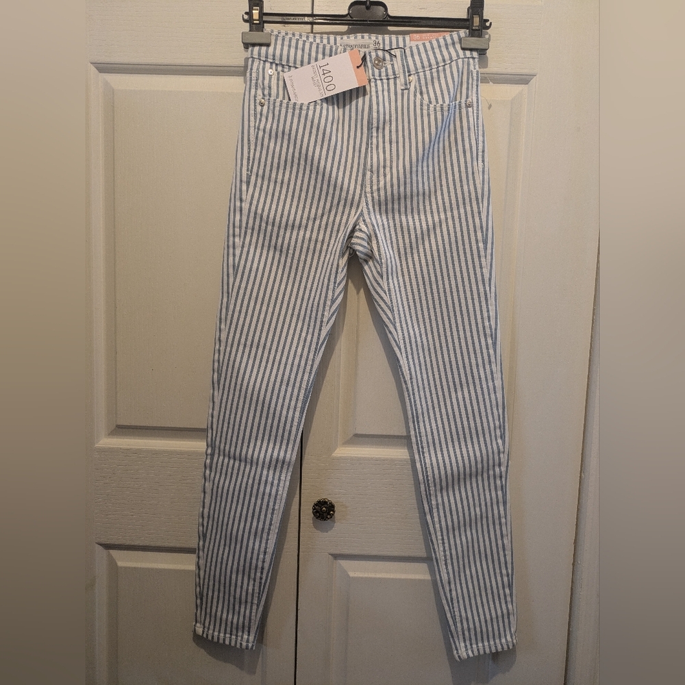 Stradivarius 1400 Mid Rise skinny jeans White Blue Stripes New! - Picture 5 of 13